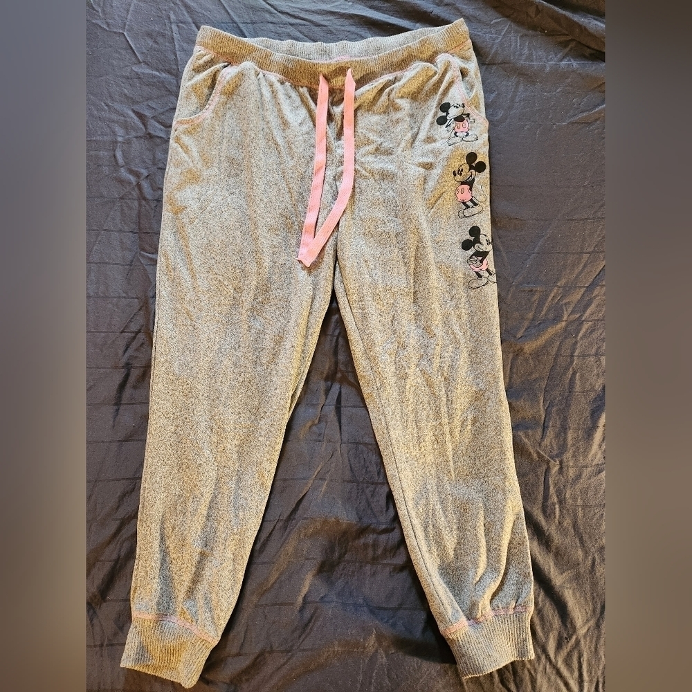 Disney Minnie Mouse Grey and White Polka Dot Sweatpants with Pockets Size Medium